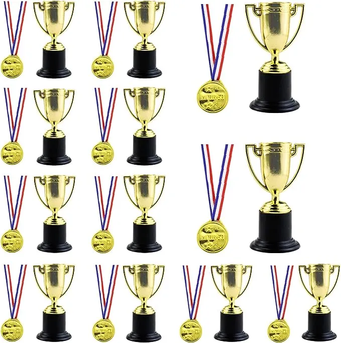 Twdrer 24PCS Mini Trophies and Awards Set,12Pcs 4 Inch Gold Plastic Trophy Cup a