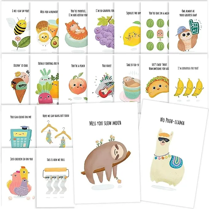 T Marie 40 Funny Postcards Punny Puns - Bulk Thinking of You Postcard Pack for Friends, Family, Kids, Students, Teacher, and More - Say Hello, Thank