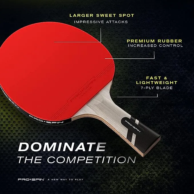 Pro Spin Ping Pong Paddle Premium Table Tennis Racket with Carbon Fiber | Elite Series 7 Ply Blade, Premium Rubber, 2.