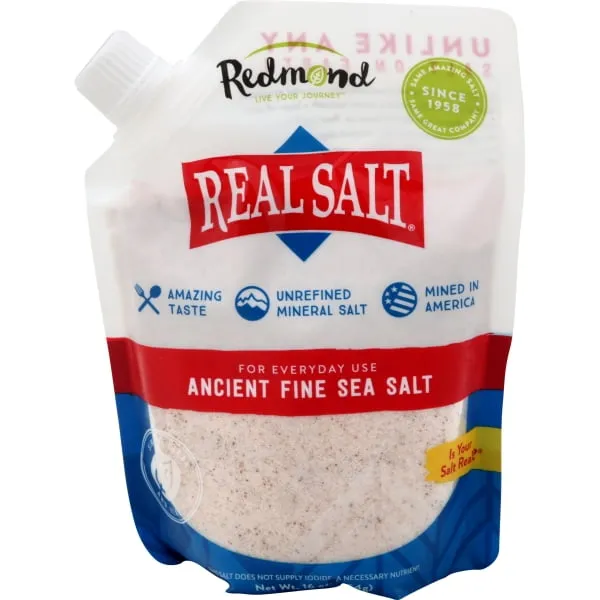 Redmond Real Salt - Sal marina fina antigua, sal mineral no refinada, bolsa de 26 onzas