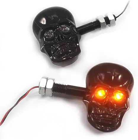 PerfecTech Motorcycle 10mm Screw Skull Head LED Amber Turn Signal Indicator Light (Black)