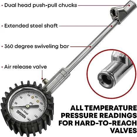 Tire Pressure Gauge 0-160 PSI for Truck, Semi Truck, ATV, RV &amp; Motorhome - Dual