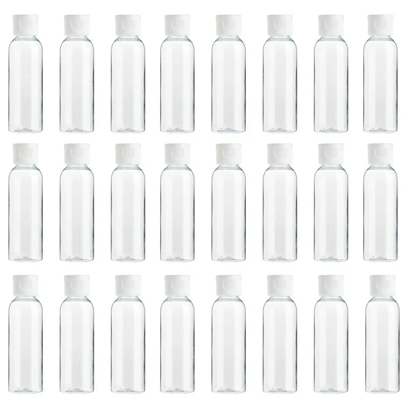 24 Pack Empty Plastic Travel Size Bottles With Flip Cap, 2oz Clear Refillable *