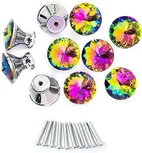 Drawer Knobs 30mm Colorful Crystal Glass Kitchen Bathroom Office 10 Pack Rainbow