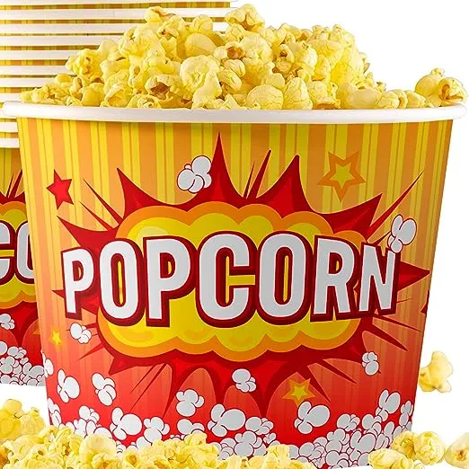 Greaseproof, Retro 85oz Popcorn Buckets 150 Pack. Reusable and Durable Pop Co...