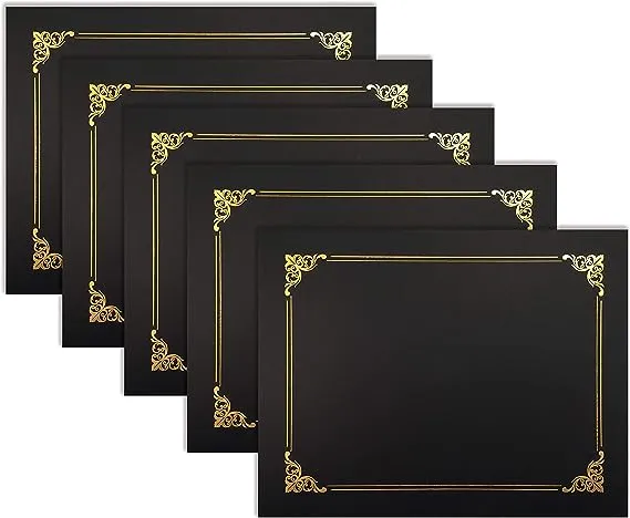 25 Pack Black Certificate Holders, Diploma Holders, Document Covers with Gold Foil Border, by Better Office Products, for Letter Size Paper, 25