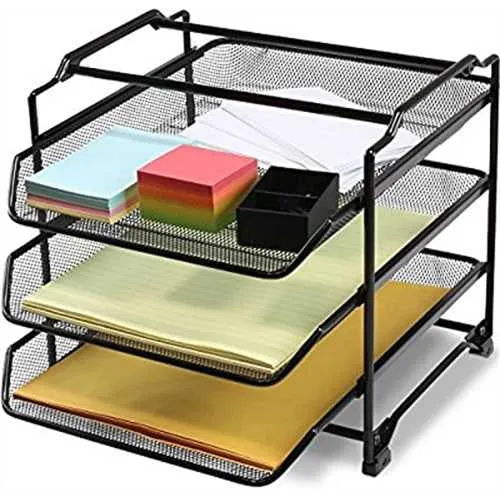 decobros stackable 3 tier desk document letter tray organizer, black