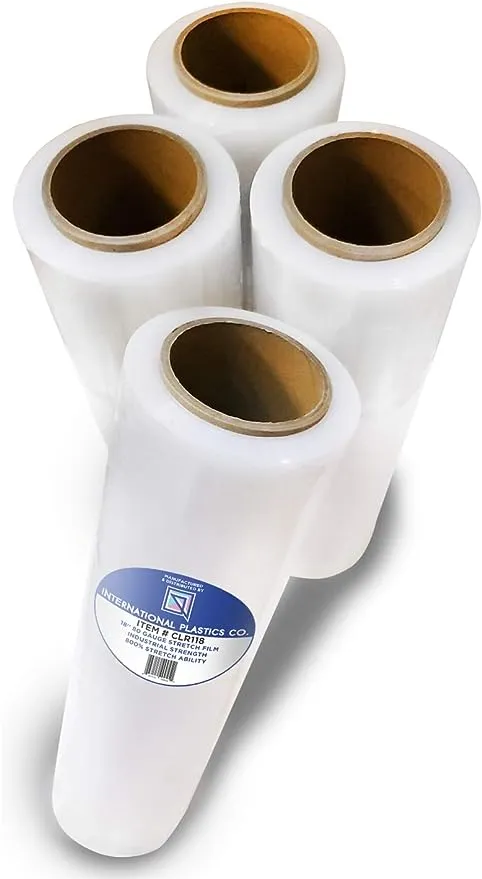 18" Stretch Film/Wrap 80 Gauge 1200ft 500% Stretch Clear Cling Durable Adhering Packing Moving Packaging Heavy Duty Shrink Film (4 Rolls 80 Gauge, Clear)