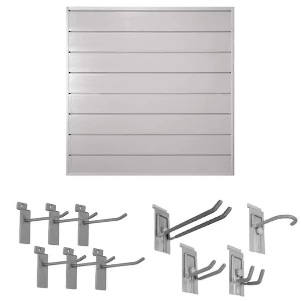 CROWNWALL Slat Wall Panel Set 48&#034;Hx48&#034;W PVC Locking Hook Kit Dove Grey (10-Pcs)