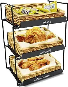 DS THE DISPLAY STORE 3 Tier Countertop Willow Basket Stand, Chalk Label &amp; Rem...