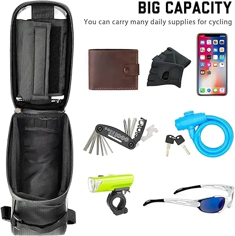 Bike Toptube Bag with Phone Holder - Bicycle Waterproof Front Frame Top Tube ...