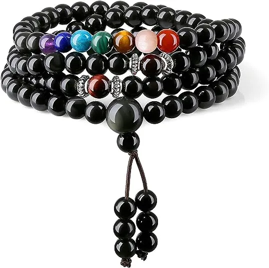 COAI 108 Japa Mala 7 Chakra Stone Wrap Bracelet Necklace