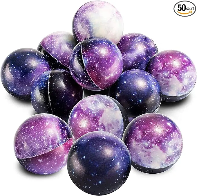 Bedwina Galaxy Stress Balls for Kids Pack of 50 Bulk Squeeze Anxiety Fidget Sensory Balls for Children with Outer Space Theme