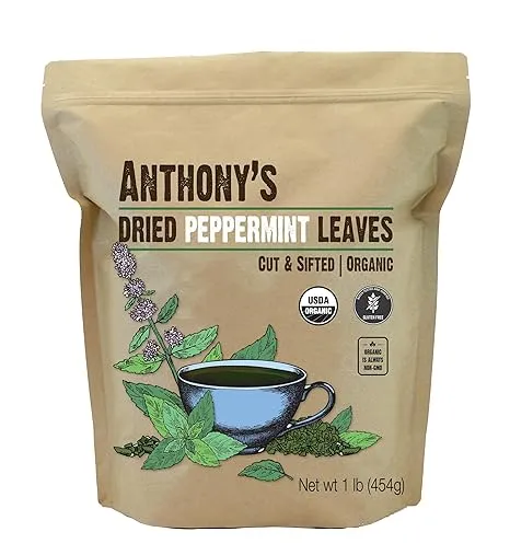 Anthony's Organic Peppermint Leaves, 1 lb, Gluten Free, Non GMO, Cut & Sifted, Non Irradiated, Keto Friendly