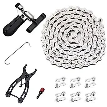 Bike Chain Kit, Single/6/7/8/9/10/11/12 Speed Multi-Function Bike Mechanic Repair Kit, Chain Breaker and Bike Link Plier with Hook and 6 Pairs Bicycle Buckle, Reusable (6/7/8 Speed Bike Chain Kit)