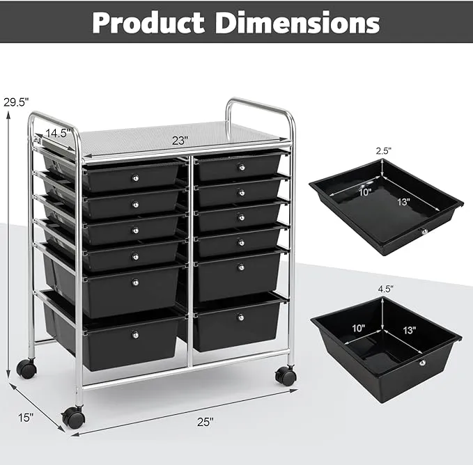 12-Drawer Rolling Storage Cart, Multipurpose Movable Organizer Cart, Utility ...