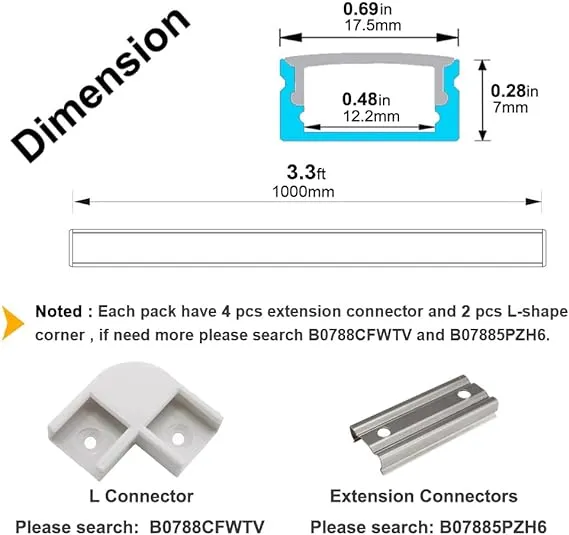 hunhun 20-Pack 3.3ft/1Meter U Shape LED Aluminum Channel System with Milky Cover, End Caps and Mounting Clips, Aluminum Profile for LED Strip Light Installations, Very Easy Installation