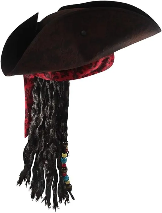 Child Buccaneer Caribbean TriCorn Pirate Hat Dreadlocks Hair Earring Patch Set