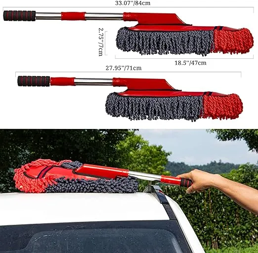 Soft Microfiber Car Duster Exterior Scratch Free Multipurpose Duster with Extendable Handle Duster for Car, Truck, SUV, RV and Motorcycle