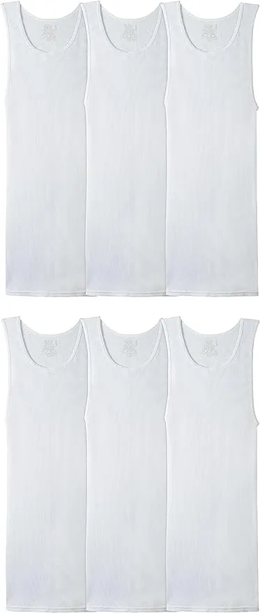 Fruit of the Loom Men's Tag-Free Tank A-Shirt, 6 Pack-White, 3X-Large