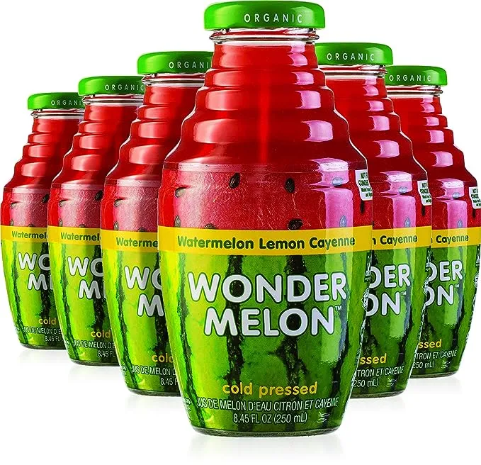 Wonder Melon Organic Watermelon Juice with Cucumber & Basil, 8.45oz (6 Pack) 100% Juice, Cold Pressed