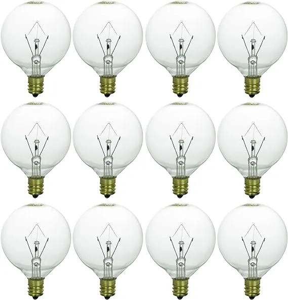 Sunlite G16.5 Incandescent Clear Globe Light Bulb, 15 Watts, 105 Lumens, 120 Volts, Candelabra E12 Screw Base, Title-20 Compliant, 2600K Warm White, 12 Pack