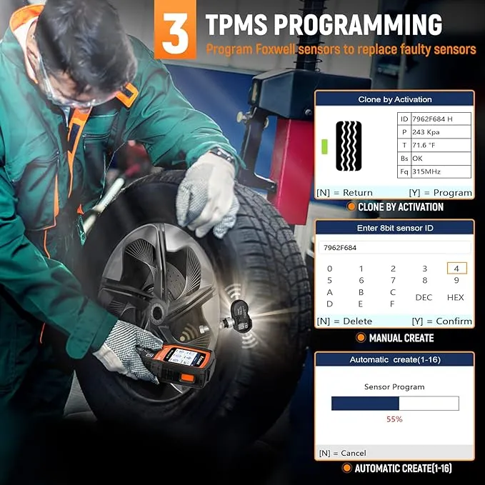 2023 FOXWELL TPMS Programming Tool T1000-TPMS Relearn Tool with TPMS Activation, Tire Pressure Monitor Sensor Tool for All Cars, Universal TPMS Sensor Relearn Tool for Honda/GM/Ford/Toyota/Dodge