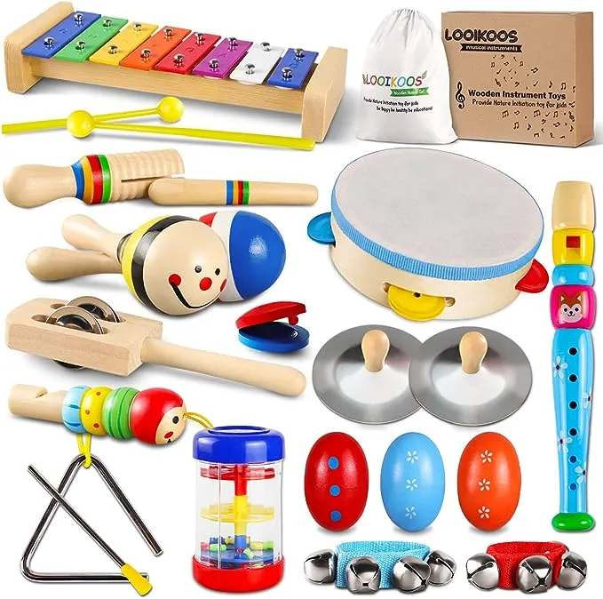 LOOIKOOS Toddler Musical Instruments Set Wooden Percussion Instruments Toy for K