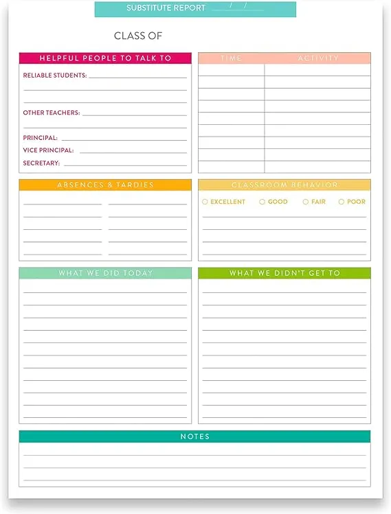 Substitute Teacher Notepad 7.5&#034; x 10&#034; - Erin Condren