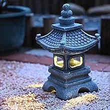 Solar Pagoda Lantern Garden Statue LED Light Outdoor Zen Garden Japanese Lantern