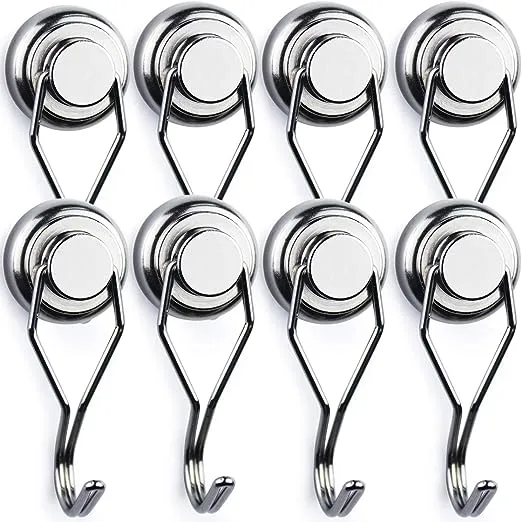 LOVIMAG Swivel Swing Strong Magnetic Hooks, 75LBS Magnetic Hooks Heavy Duty for Cruise, Home, Kitchen, Workplace, Office and Garage, 67.5mm(2.66in) in Length - Pack of 8