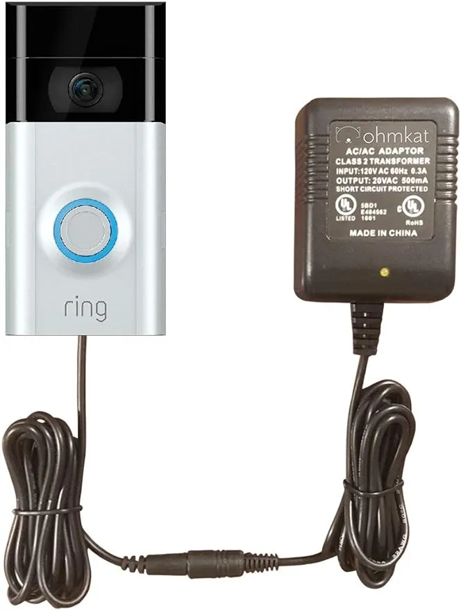 OhmKat Video Doorbell Power Supply - Compatible with Ring Video Doorbell 2 - Nee