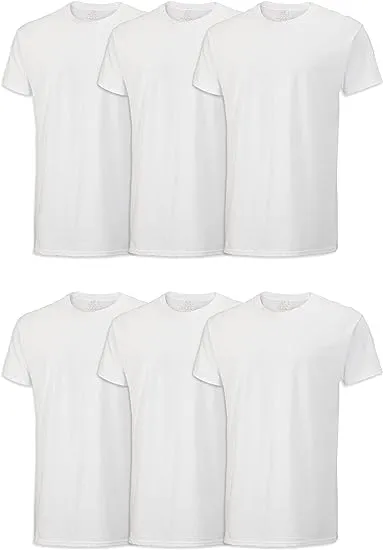 Fruit of The Loom Mens Stay Tucked Crew T-Shirt - Small - White Pack of 6