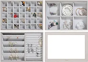 VEE&CO. Jewelry Holder Organizer Tray 3 Layers Stackable Jewelry Tray for Drawer