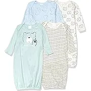 Gerber Baby Boy Long Sleeve Gowns with Mitten Cuffs, 4-Pack