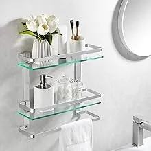 Kes Bathroom Tempered Glass Shelf 2 Tier Storage Glass Shelf Rectangular with ...