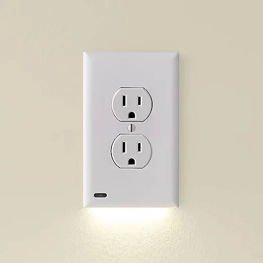 Single - SnapPower GuideLight 2 [For Duplex Outlets] - Replaces Plug-In Night Light - Electrical Receptacle Wall Plate With LED Night Lights - Auto On/Off Sensor - (Duplex, Light Almond)Single - SnapPower GuideLight 2 [For Duplex Ou…