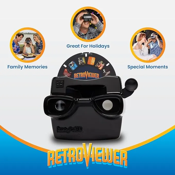 IMAGE3D Custom Viewfinder Reel Plus RetroViewer - Viewfinder for Kids, & Adults, Classic Toys, Slide Viewer, Retro Toys, Vintage Toys, May Work in Old Viewfinder Toys with Reels (Black)