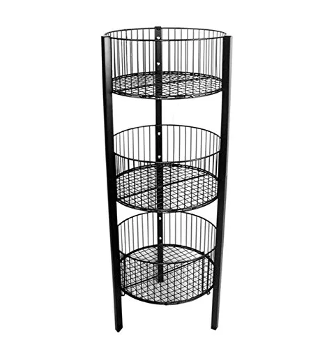 AMKO 3332B 3-Tier Bin – Floor Standing Fixture for Household Needs, Storage Baskets. Retail Store Fixtures, Equipment