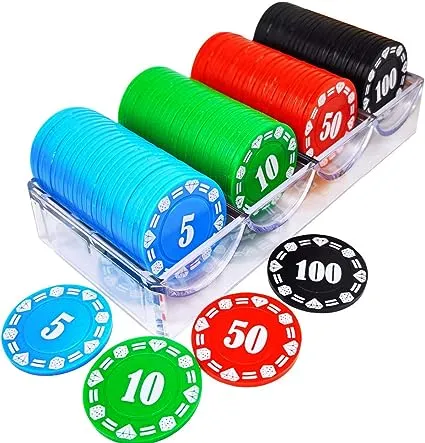 Lynkaye Plastic Poker Chips Set of 100 Pcs with Storage Box,Denominati<wbr/>on Printed