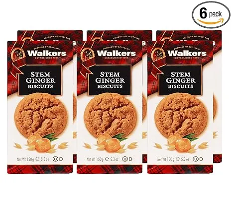 Walker's Shortbread Stem Ginger Biscuits, Scottish Cookies, 5.3 oz (Pack of 6 ...