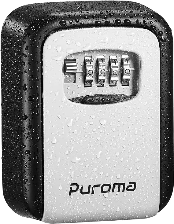 Puroma Security Key Lock Box, 4-Digit Combination Waterproof Portable Key Storage Lockbox Wall Mount 5 Key Large Capacity for House Key, Special Car Key, ID Card (Black & Gray)