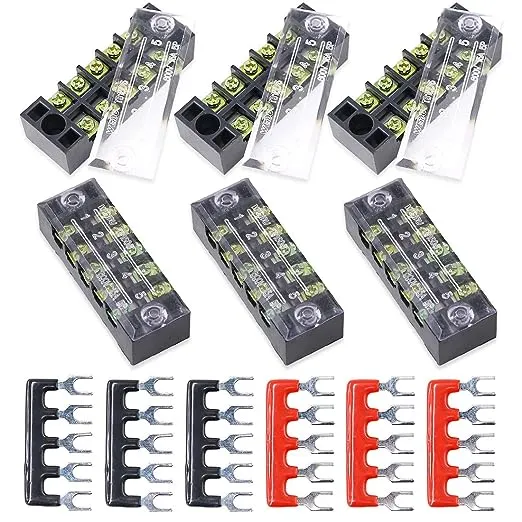 Hilitchi 12pcs 5 Positions Dual Row 600V 15A Screw Terminal Strip Blocks and 400V 10A Pre-Insulated Terminals Barrier Strip