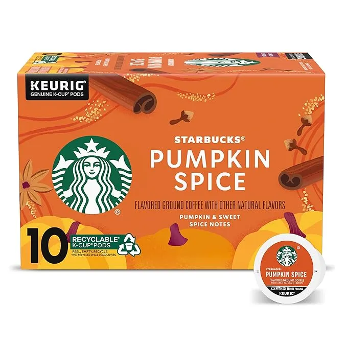 Starbucks Cápsulas de café K-Cup, café con sabor a especias de calabaza, 100% arábica, sabor natural, 10 unidades (paquete de 6)