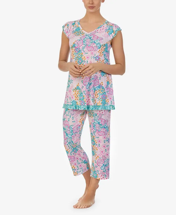 Ink & Ivy Women's Short Sleeve Tee/Calico Pattern Pants Pajama Set