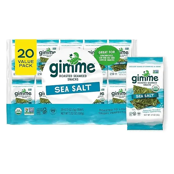 gimMe - Sea Salt & Avocado Oil - 20 Count - Organic Roasted Seaweed Sheets - Keto, Vegan, Gluten Free - Great Source of Iodine & Omega 3’s - Healthy On-The-Go Snack for Kids & Adults