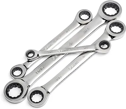 SATA 4-Piece Full-Polish SAE Ratcheting Wrench Set, Double Box Design with 72-Tooth Gear and Off-Corner Loading - ST46134U