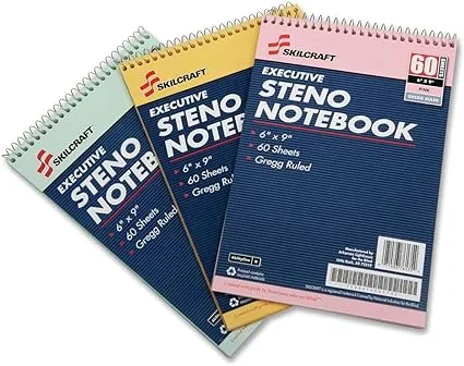 STENO PAD, GREGG RULE 6 X 9, GOLD-GREEN-PINK, 60 SHEETS, 3 CT. PACK (5 PER PACK)