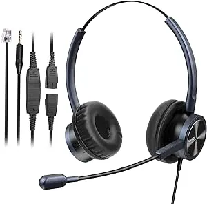 MAIRDI Telephone Headset with Microphone Noise Canceling, Binaural with RJ9 Jack & 3.5mm Connector for Office Call Center Deskphone Cell Phone PC Laptop, Work for Cisco 7941 7965 6941 7861 8811 8961