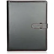 H&S A4 Portfolio Folder with Ring Binder Mechanism - Faux Leather Business Padfolio - Black Conference Organizer with 40 Plastic Pockets